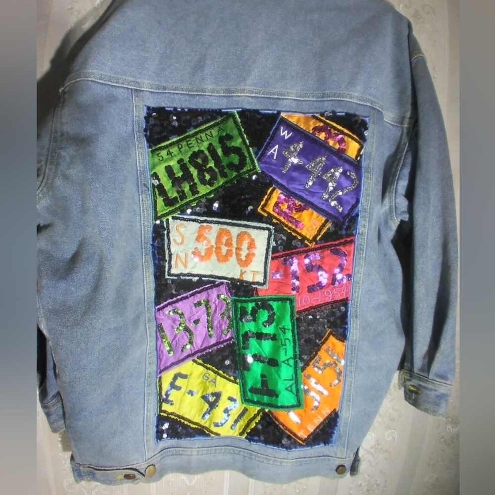 Diani sequins design jean  jacket size small baggy - Picture 5 of 12
